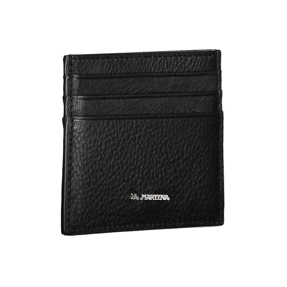 La Martina Black Leather Men Wallet Holder - ClickThatClicks 