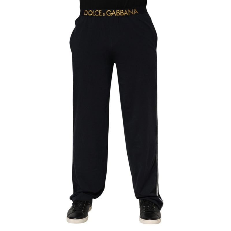 Dolce & Gabbana Black Modal Spandex Straight Logo Trouser Pants