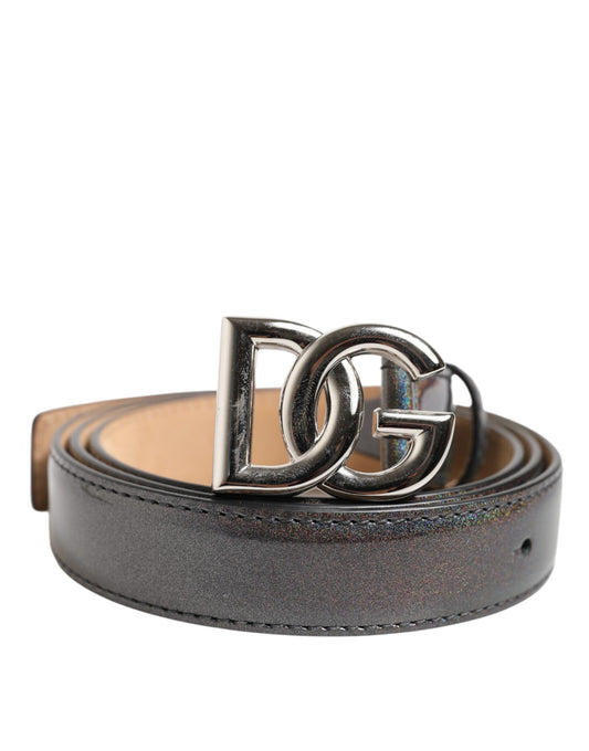 Dolce & Gabbana Metallic Leather Silver Tone Logo Buckle Belt - ClickThatClicks 