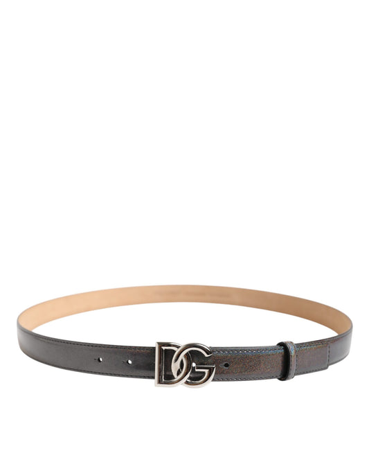 Dolce & Gabbana Metallic Leather Silver Tone Logo Buckle Belt - ClickThatClicks 