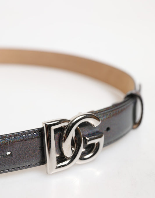 Dolce & Gabbana Metallic Leather Silver Tone Logo Buckle Belt - ClickThatClicks 