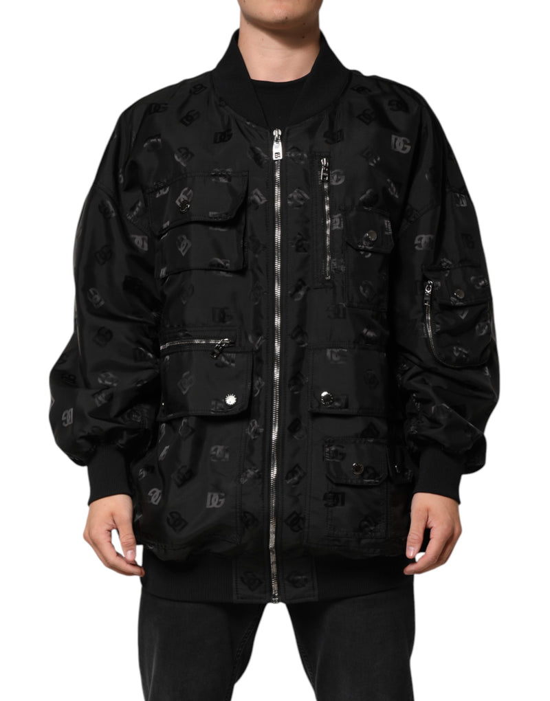 Dolce & Gabbana Black Cargo Windbraker Logo Mania Jacket