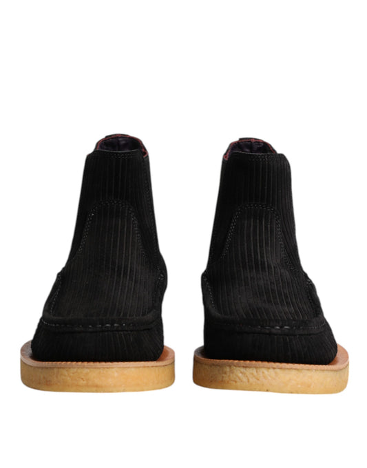 Dolce & Gabbana Black Calf Suede Slip On Ankle Boots Shoes - ClickThatClicks 