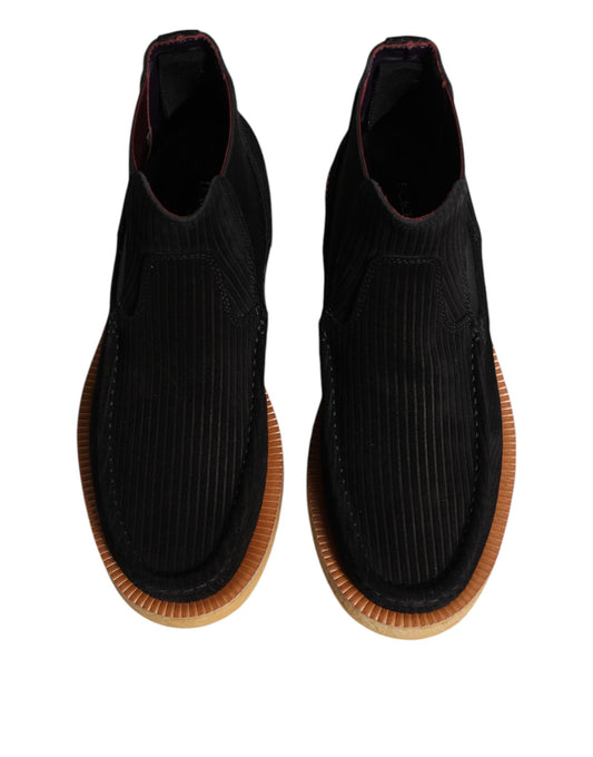 Dolce & Gabbana Black Calf Suede Slip On Ankle Boots Shoes - ClickThatClicks 