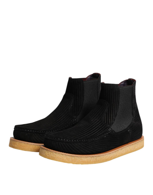 Dolce & Gabbana Black Calf Suede Slip On Ankle Boots Shoes - ClickThatClicks 