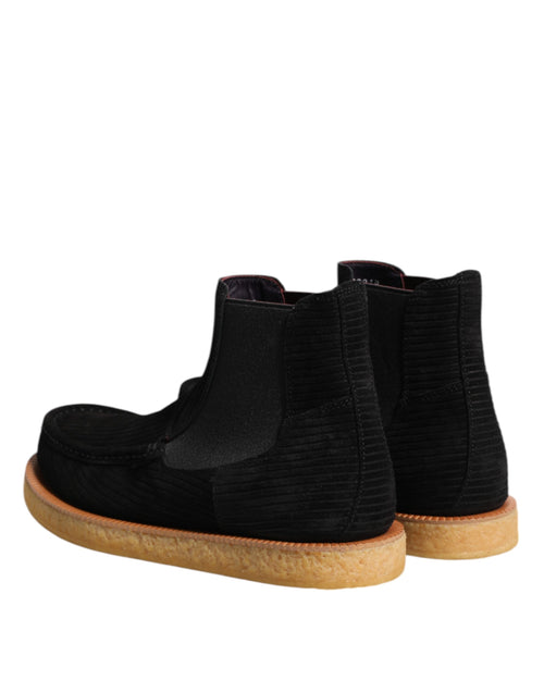 Dolce & Gabbana Black Calf Suede Slip On Ankle Boots Shoes - ClickThatClicks 