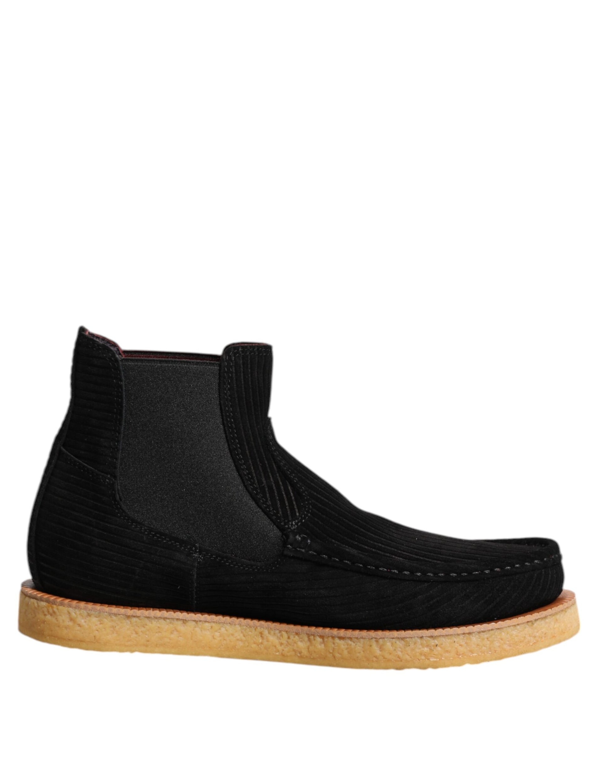 Dolce & Gabbana Black Calf Suede Slip On Ankle Boots Shoes - ClickThatClicks 