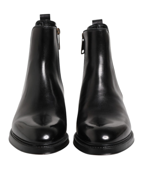 Dolce & Gabbana Black Chelsea Leather Mid Calf Boots Shoes - ClickThatClicks 