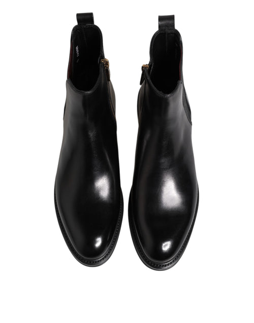 Dolce & Gabbana Black Chelsea Leather Mid Calf Boots Shoes - ClickThatClicks 