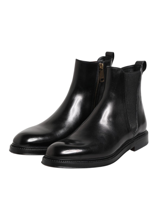 Dolce & Gabbana Black Chelsea Leather Mid Calf Boots Shoes - ClickThatClicks 