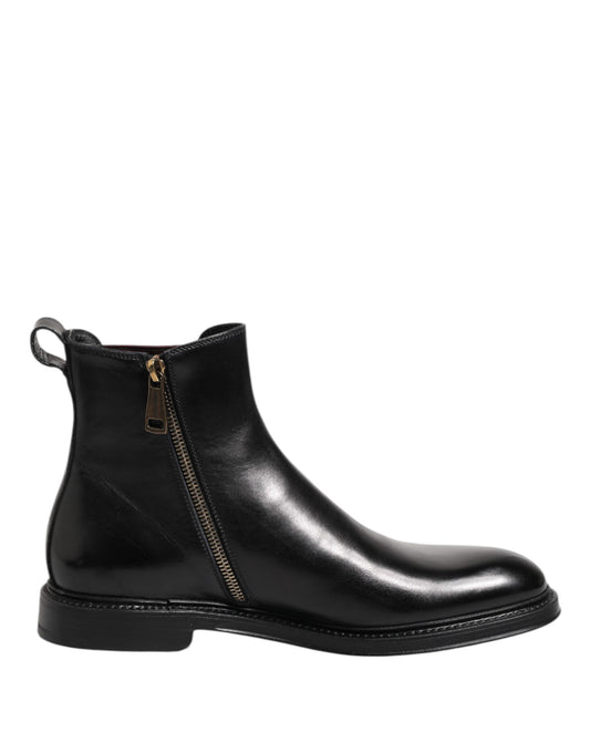 Dolce & Gabbana Black Chelsea Leather Mid Calf Boots Shoes - ClickThatClicks 