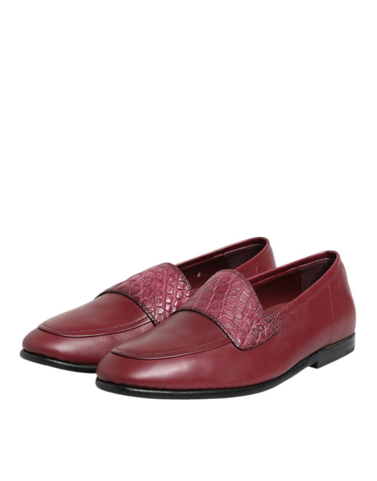 Dolce & Gabbana Burgundy Leather Formal Slip On Shoes - ClickThatClicks 