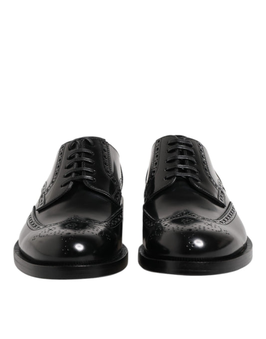 Dolce & Gabbana Black Leather Derby Wingtip Formal Shoes - ClickThatClicks 