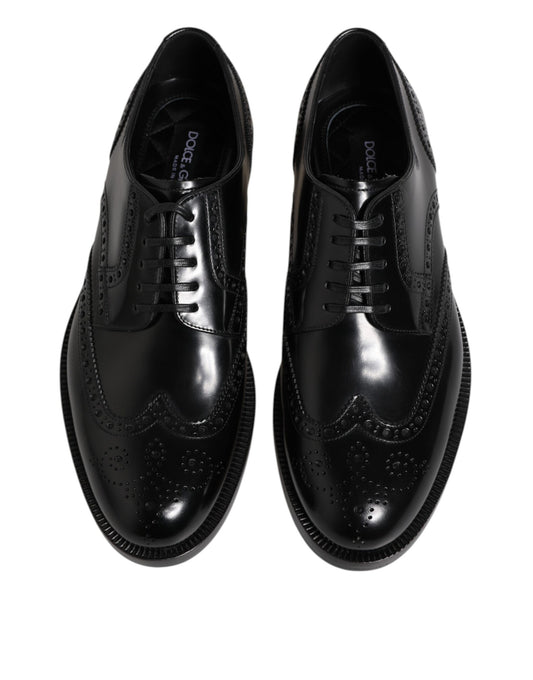 Dolce & Gabbana Black Leather Derby Wingtip Formal Shoes - ClickThatClicks 