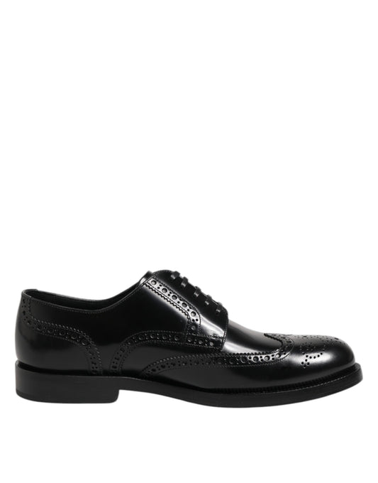 Dolce & Gabbana Black Leather Derby Wingtip Formal Shoes - ClickThatClicks 