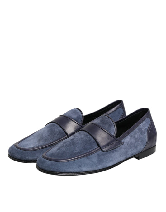 Dolce & Gabbana Blue Suede Leather Loafers Moccasin Shoes - ClickThatClicks 