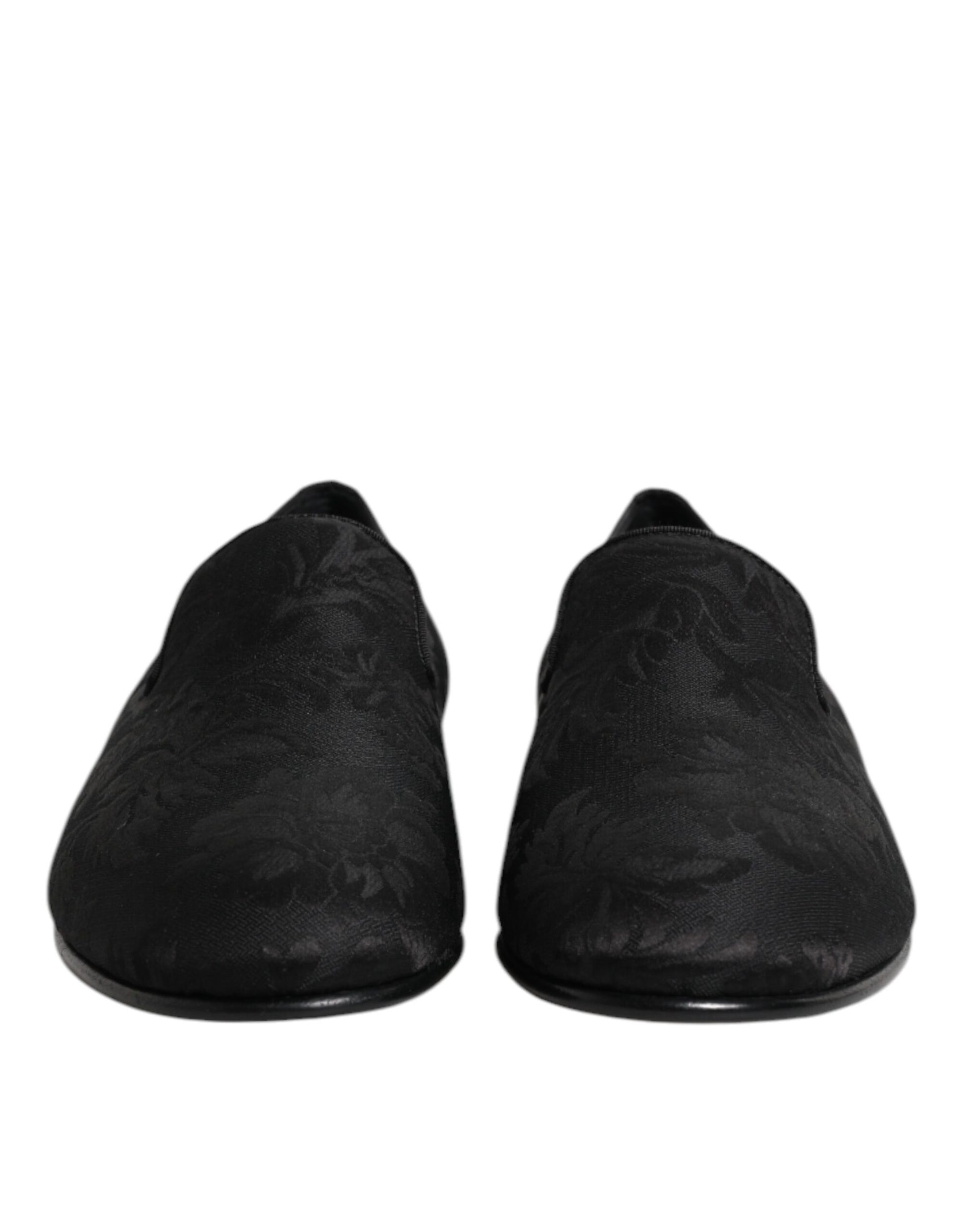 Dolce & Gabbana Black Floral Brocade Loafers Men Dress Shoes - ClickThatClicks 