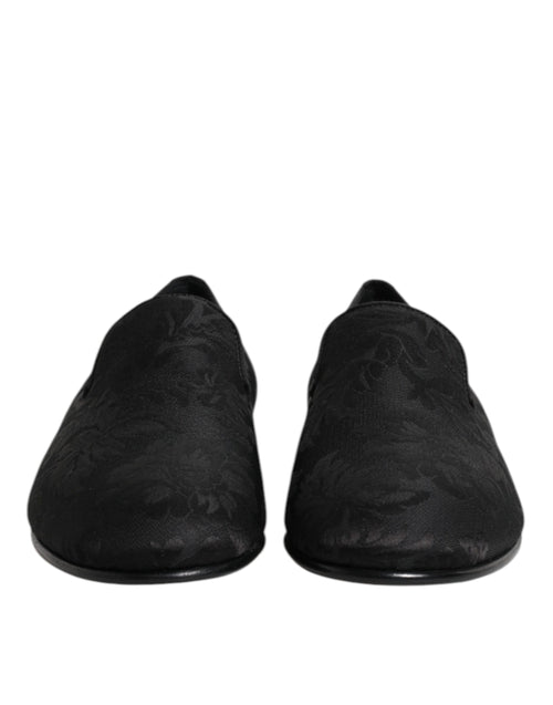 Dolce & Gabbana Black Floral Brocade Loafers Men Dress Shoes - ClickThatClicks 