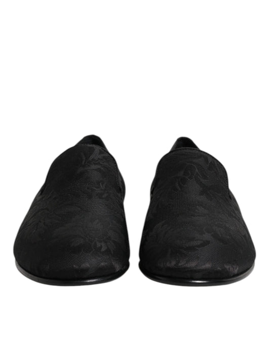 Dolce & Gabbana Black Floral Brocade Loafers Men Dress Shoes - ClickThatClicks 