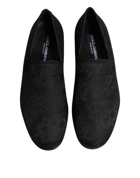 Dolce & Gabbana Black Floral Brocade Loafers Men Dress Shoes - ClickThatClicks 