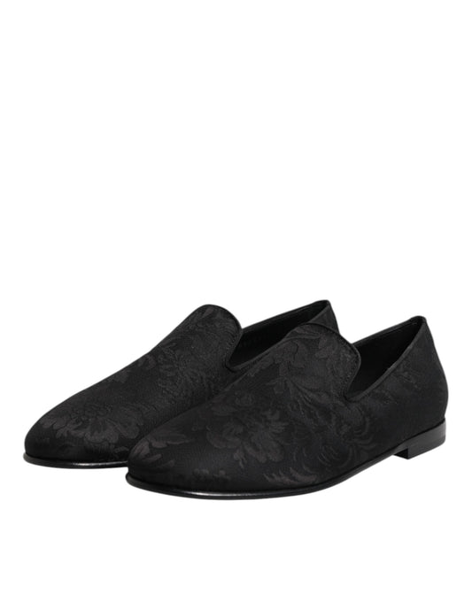 Dolce & Gabbana Black Floral Brocade Loafers Men Dress Shoes - ClickThatClicks 
