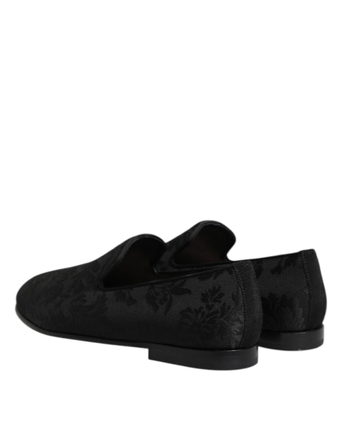 Dolce & Gabbana Black Floral Brocade Loafers Men Dress Shoes - ClickThatClicks 