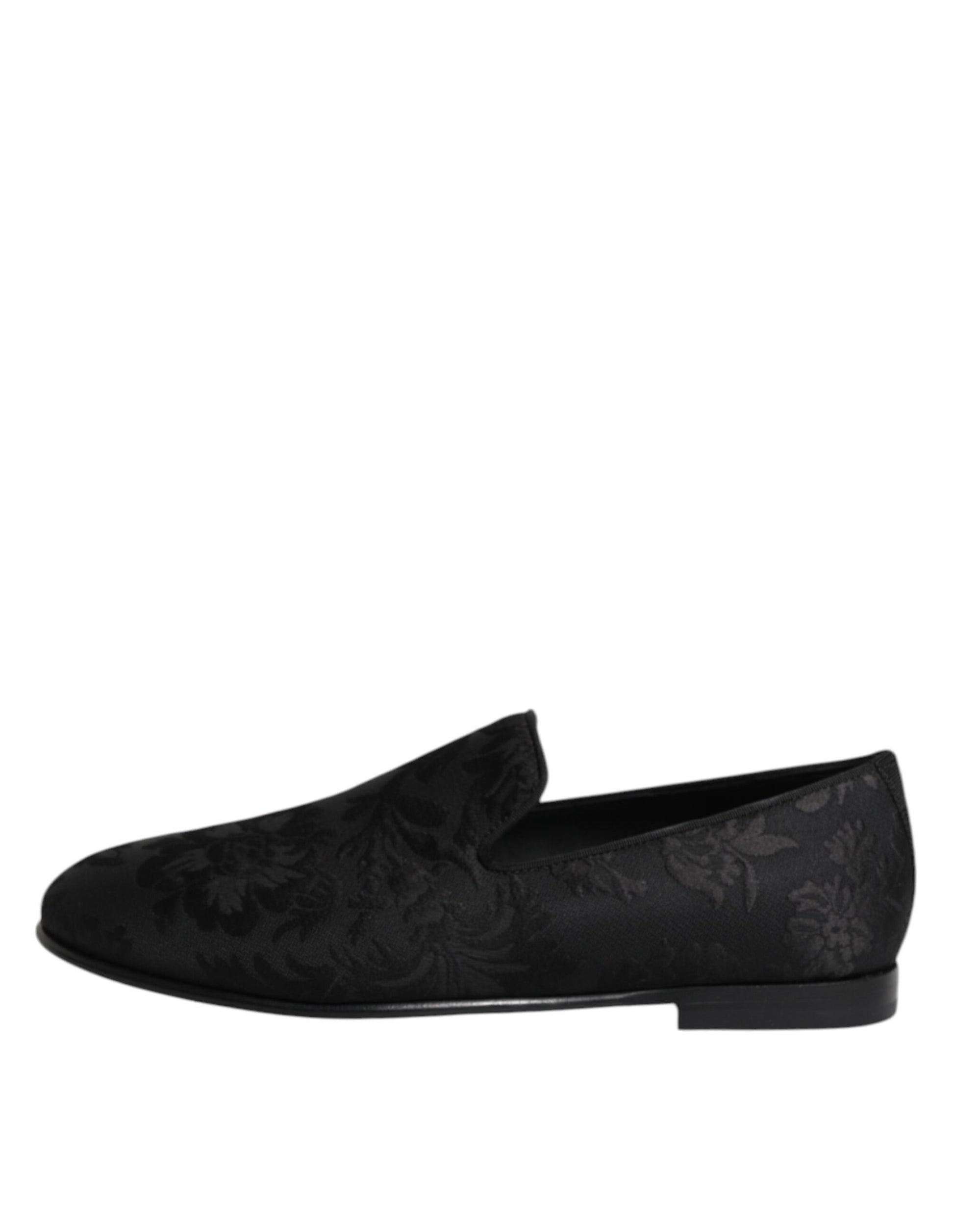 Dolce & Gabbana Black Floral Brocade Loafers Men Dress Shoes - ClickThatClicks 