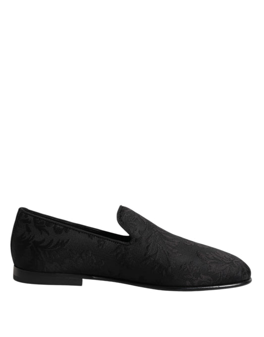 Dolce & Gabbana Black Floral Brocade Loafers Men Dress Shoes - ClickThatClicks 