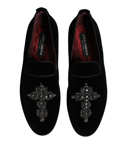 Dolce & Gabbana Black Suede Cross Slip On Loafers Dress Shoes - ClickThatClicks 