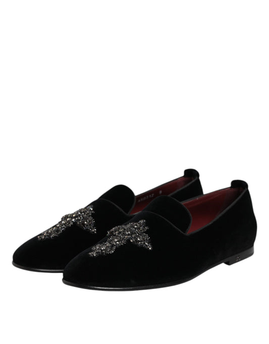 Dolce & Gabbana Black Suede Cross Slip On Loafers Dress Shoes - ClickThatClicks 