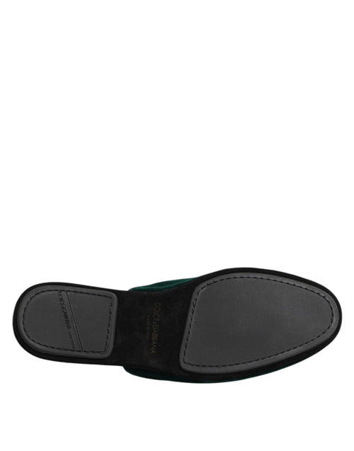 Dolce & Gabbana Green Velvet Cross Embellished Slippers Shoes - ClickThatClicks 