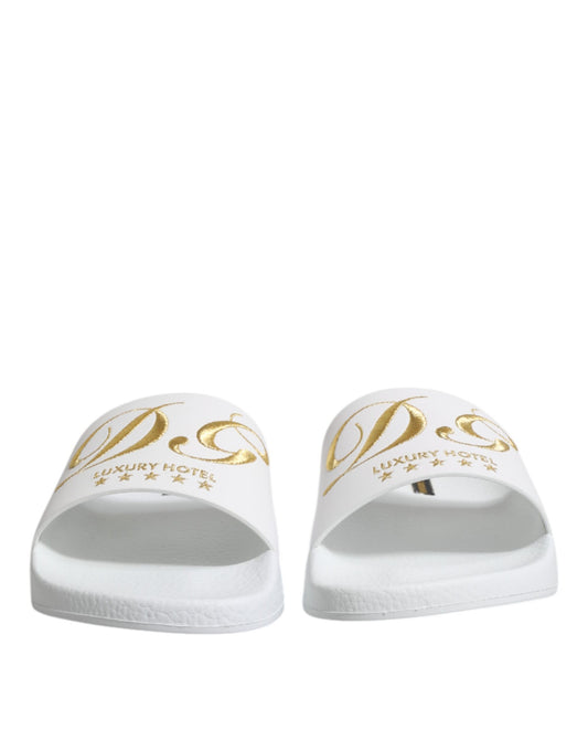 Dolce & Gabbana White Leather Slides Sandals Beachwear Shoes - ClickThatClicks 