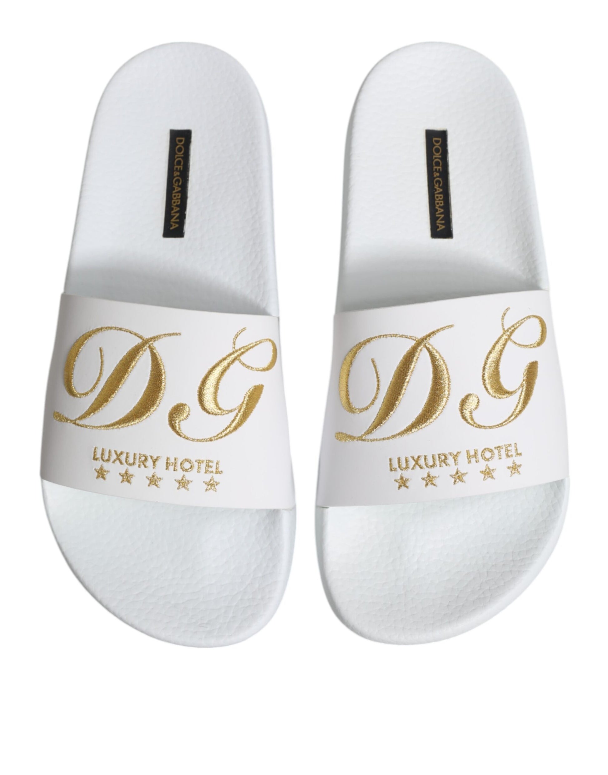 Dolce & Gabbana White Leather Slides Sandals Beachwear Shoes - ClickThatClicks 