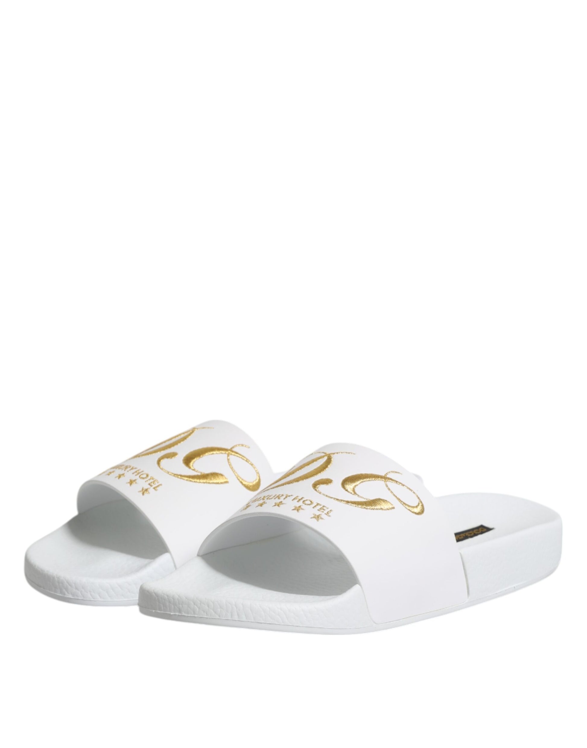 Dolce & Gabbana White Leather Slides Sandals Beachwear Shoes - ClickThatClicks 