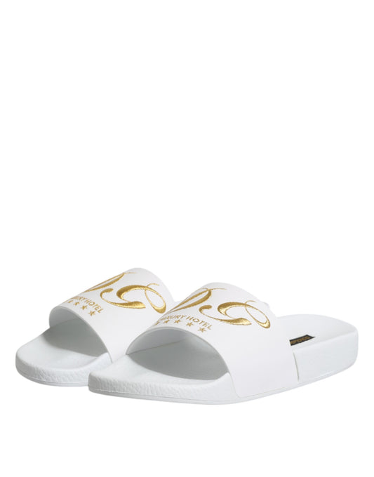 Dolce & Gabbana White Leather Slides Sandals Beachwear Shoes - ClickThatClicks 