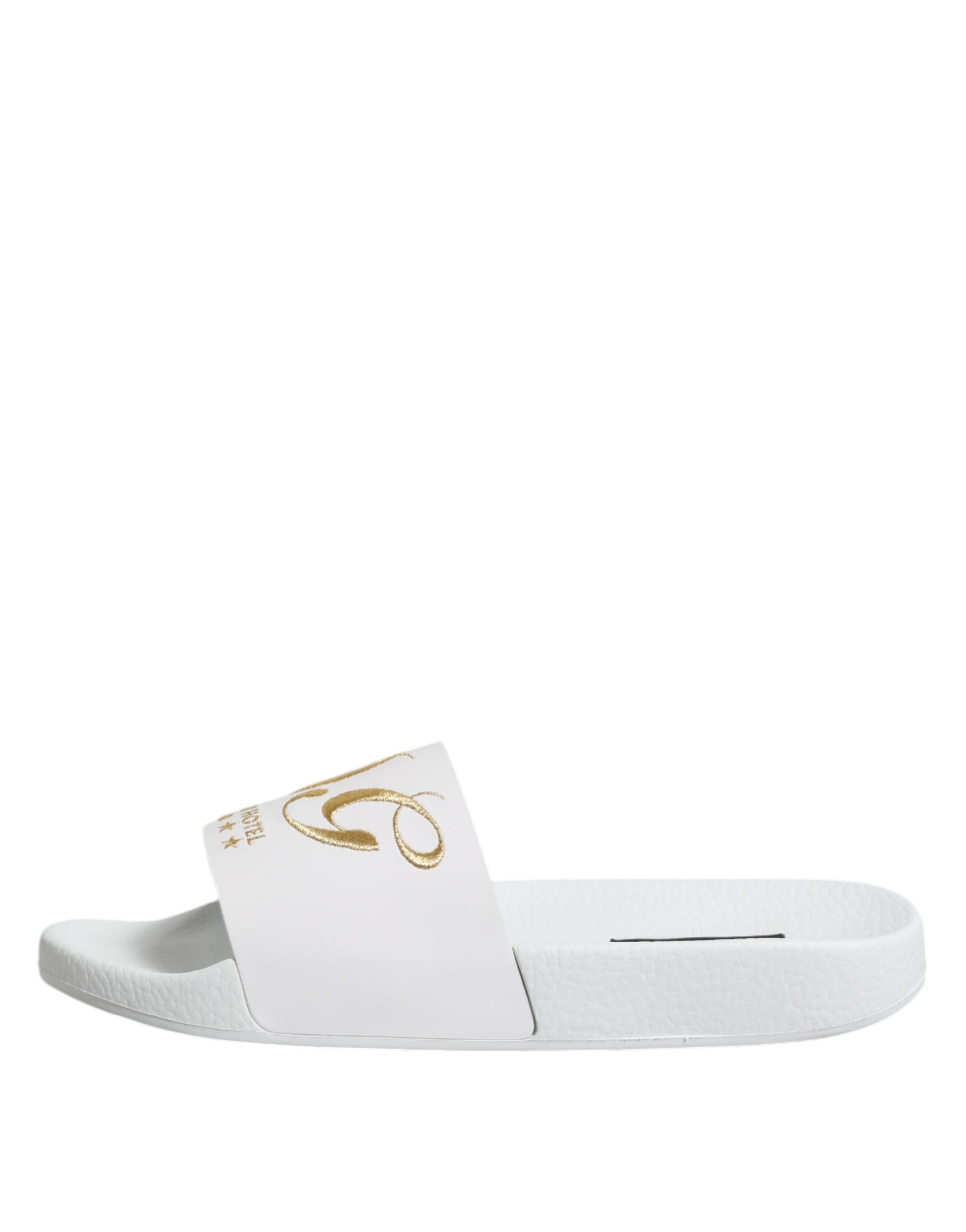 Dolce & Gabbana White Leather Slides Sandals Beachwear Shoes - ClickThatClicks 