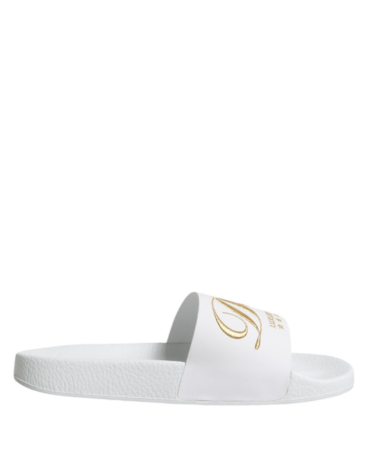 Dolce & Gabbana White Leather Slides Sandals Beachwear Shoes - ClickThatClicks 