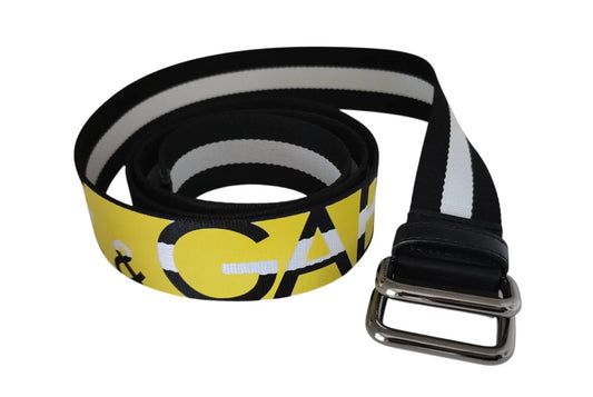 Dolce & Gabbana Black Yellow Logo Striped Metal Buckle Belt - ClickThatClicks 