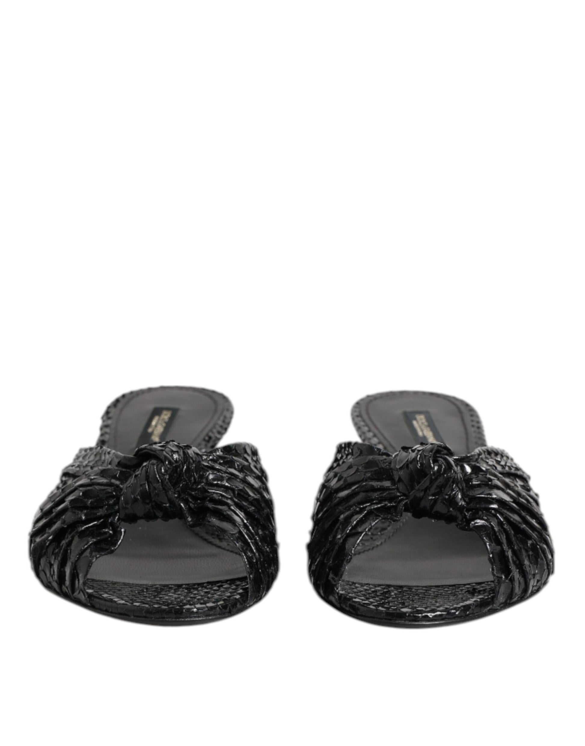 Dolce & Gabbana Black Leather Heels Slides Sandals Shoes - ClickThatClicks 