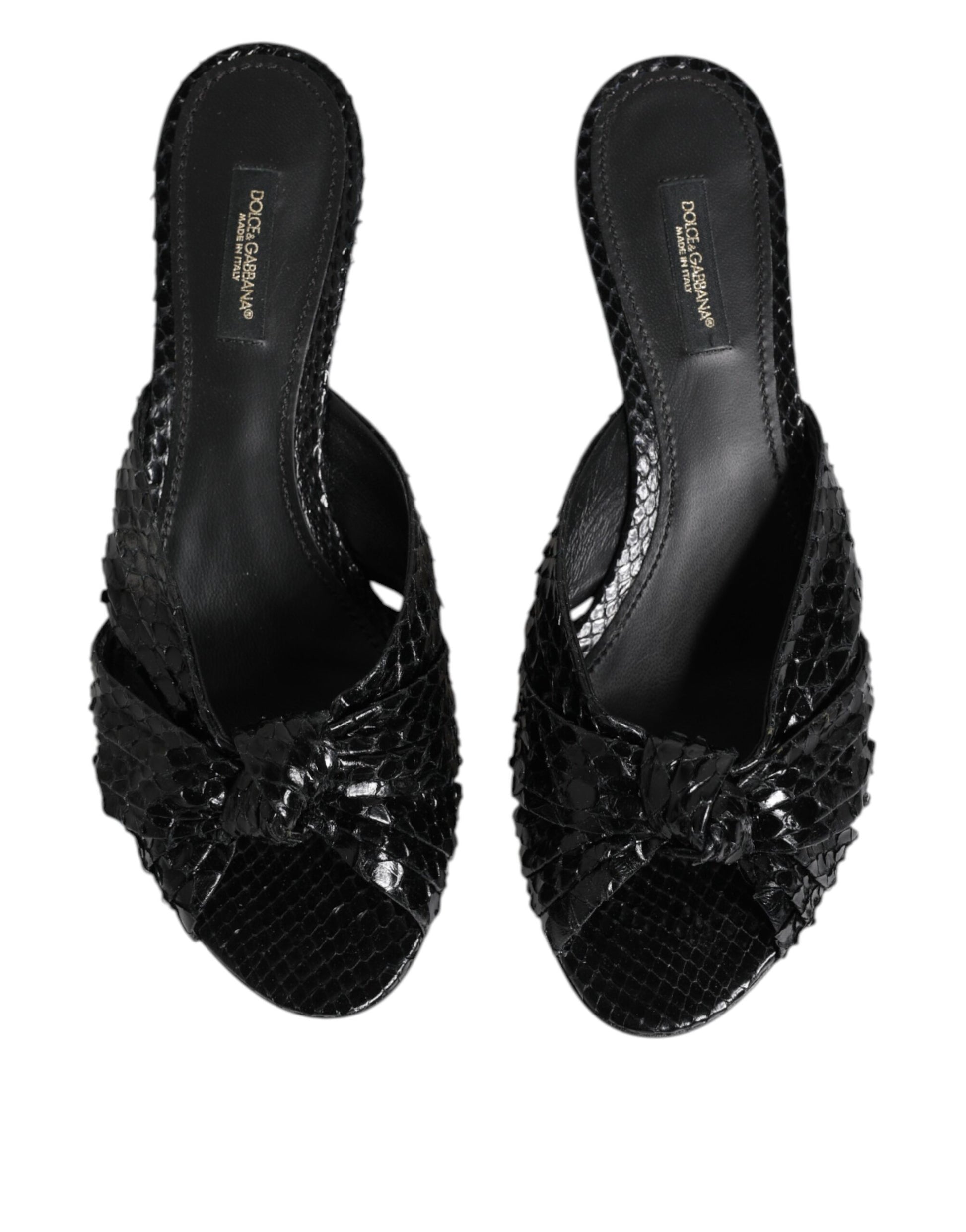 Dolce & Gabbana Black Leather Heels Slides Sandals Shoes - ClickThatClicks 