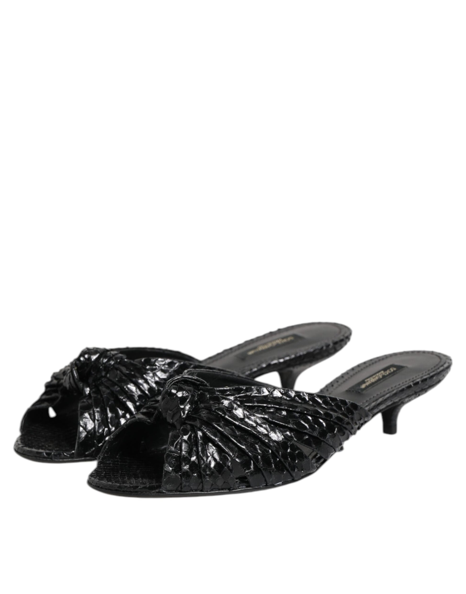 Dolce & Gabbana Black Leather Heels Slides Sandals Shoes - ClickThatClicks 