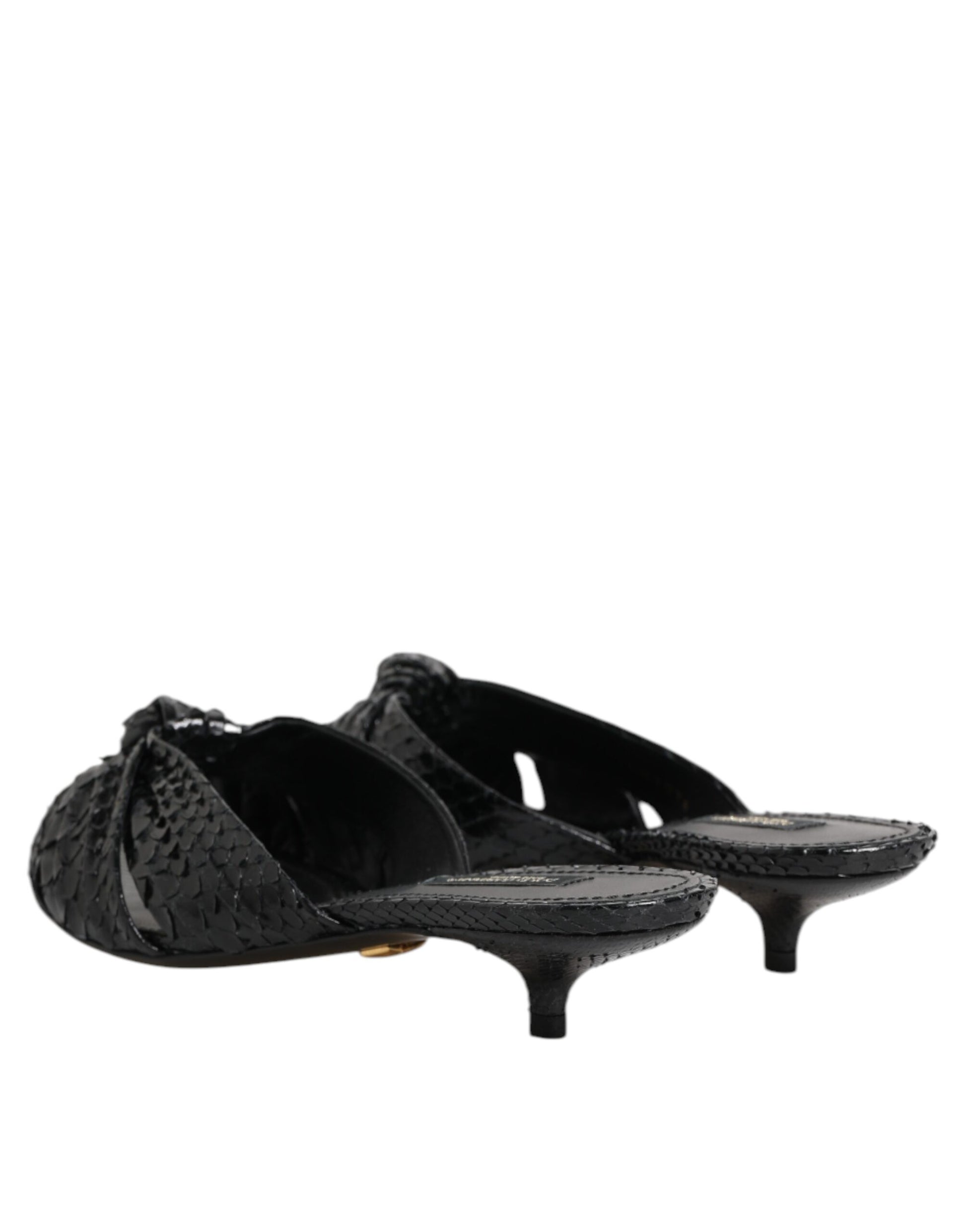 Dolce & Gabbana Black Leather Heels Slides Sandals Shoes - ClickThatClicks 
