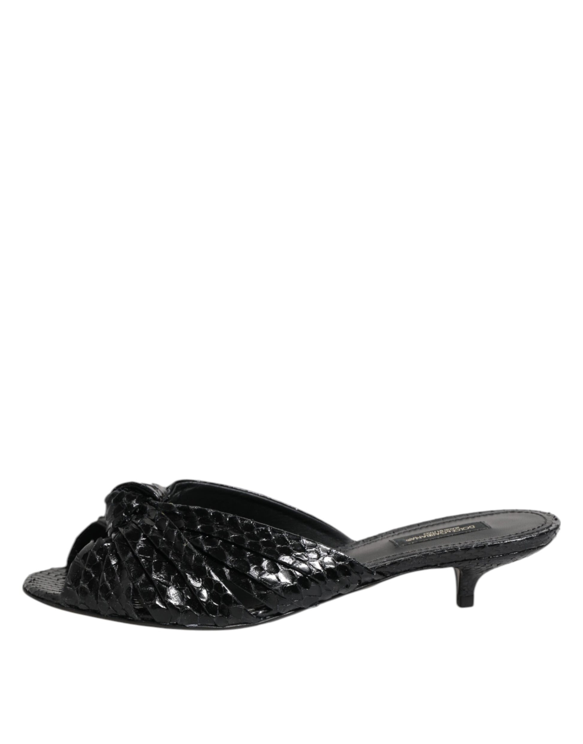 Dolce & Gabbana Black Leather Heels Slides Sandals Shoes - ClickThatClicks 