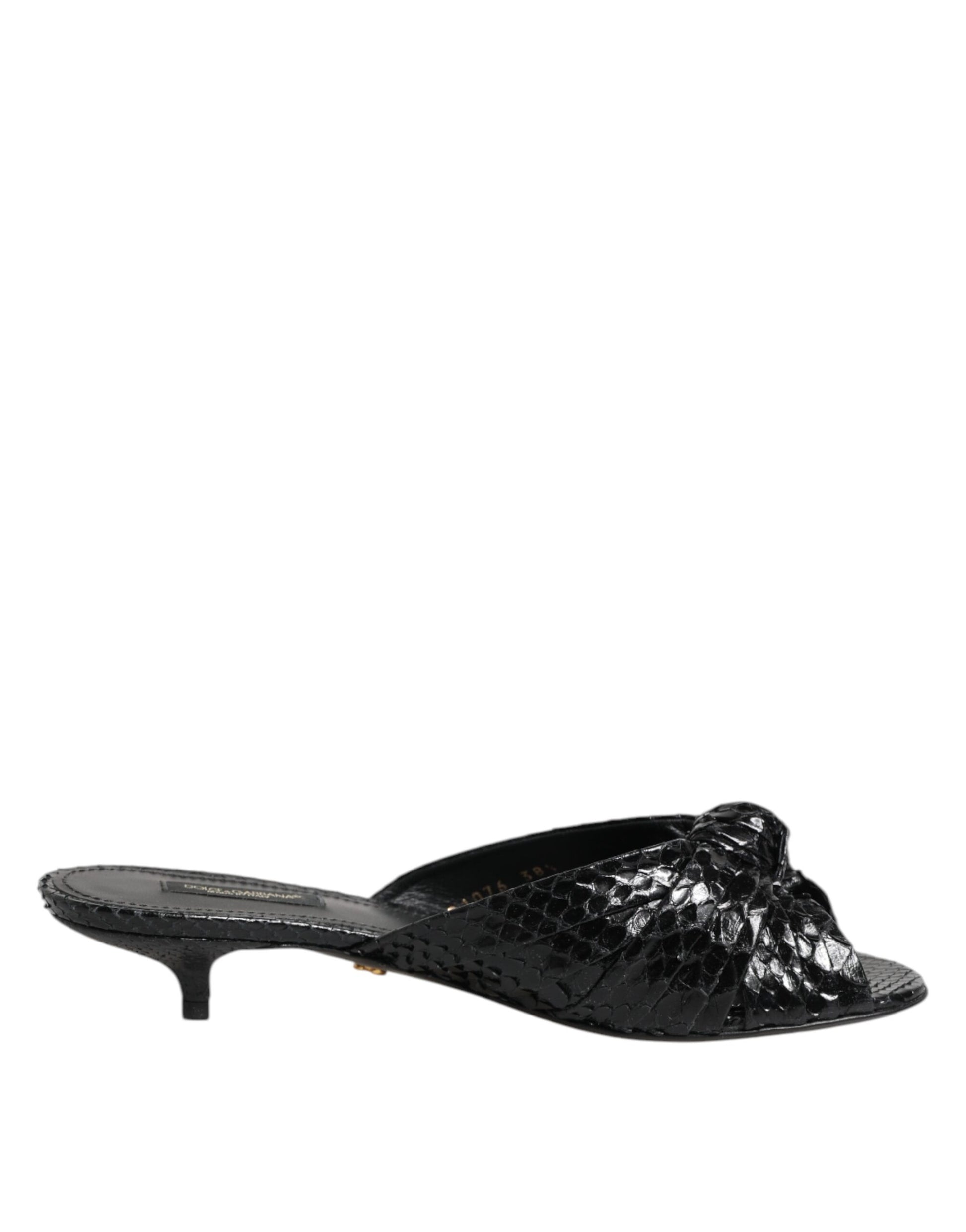 Dolce & Gabbana Black Leather Heels Slides Sandals Shoes - ClickThatClicks 