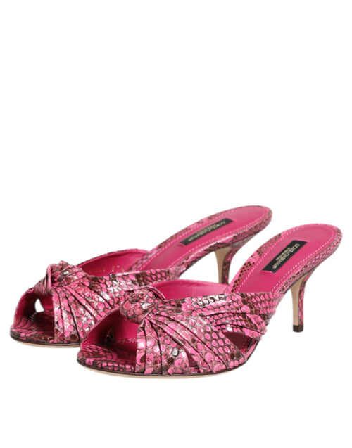 Dolce & Gabbana Pink Leather Heels Slides Sandals Shoes - ClickThatClicks 