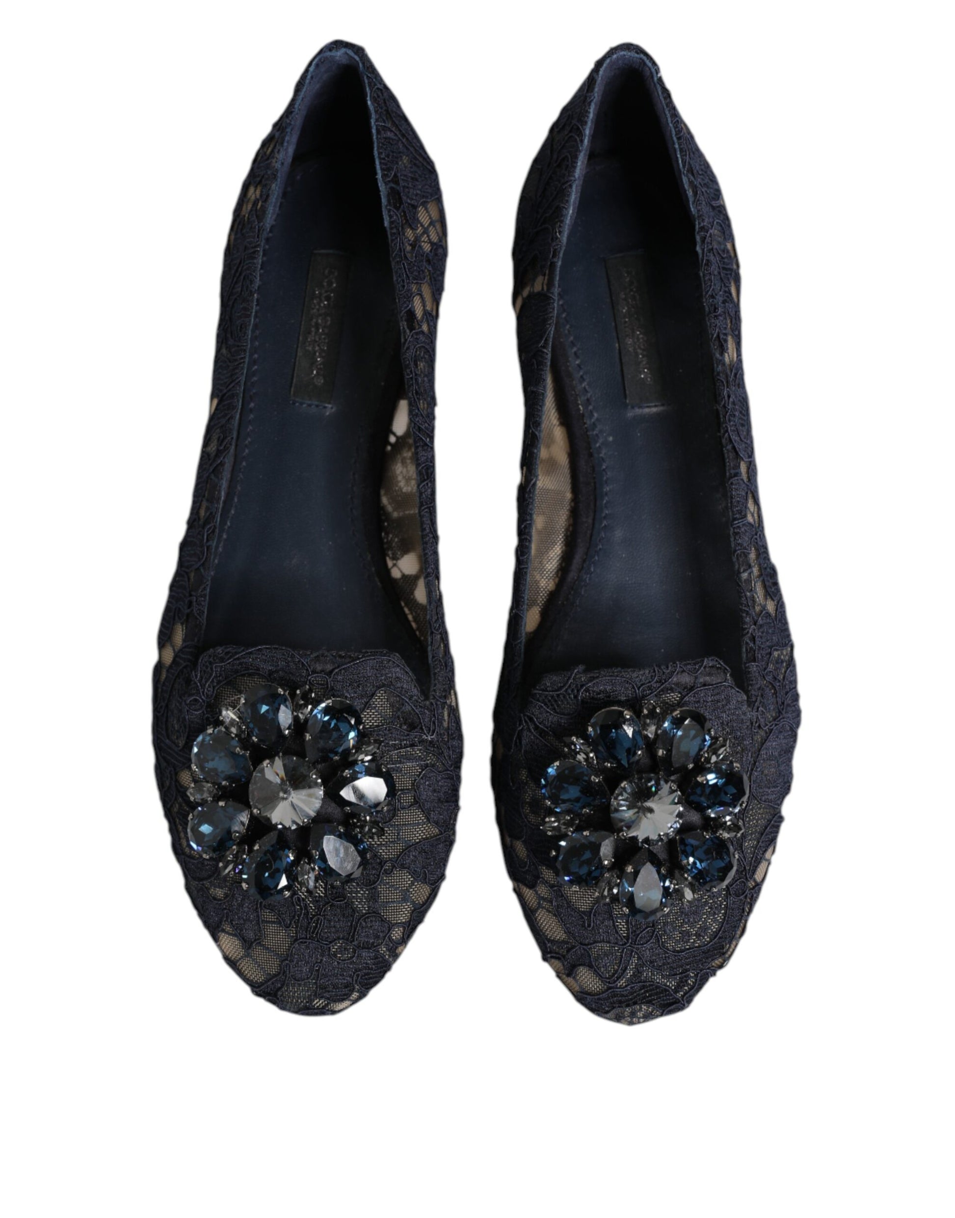 Dolce & Gabbana Blue Taormina Lace Crystals Flats Shoes - ClickThatClicks 
