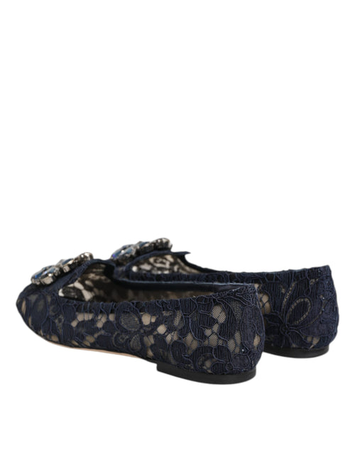 Dolce & Gabbana Blue Taormina Lace Crystals Flats Shoes - ClickThatClicks 