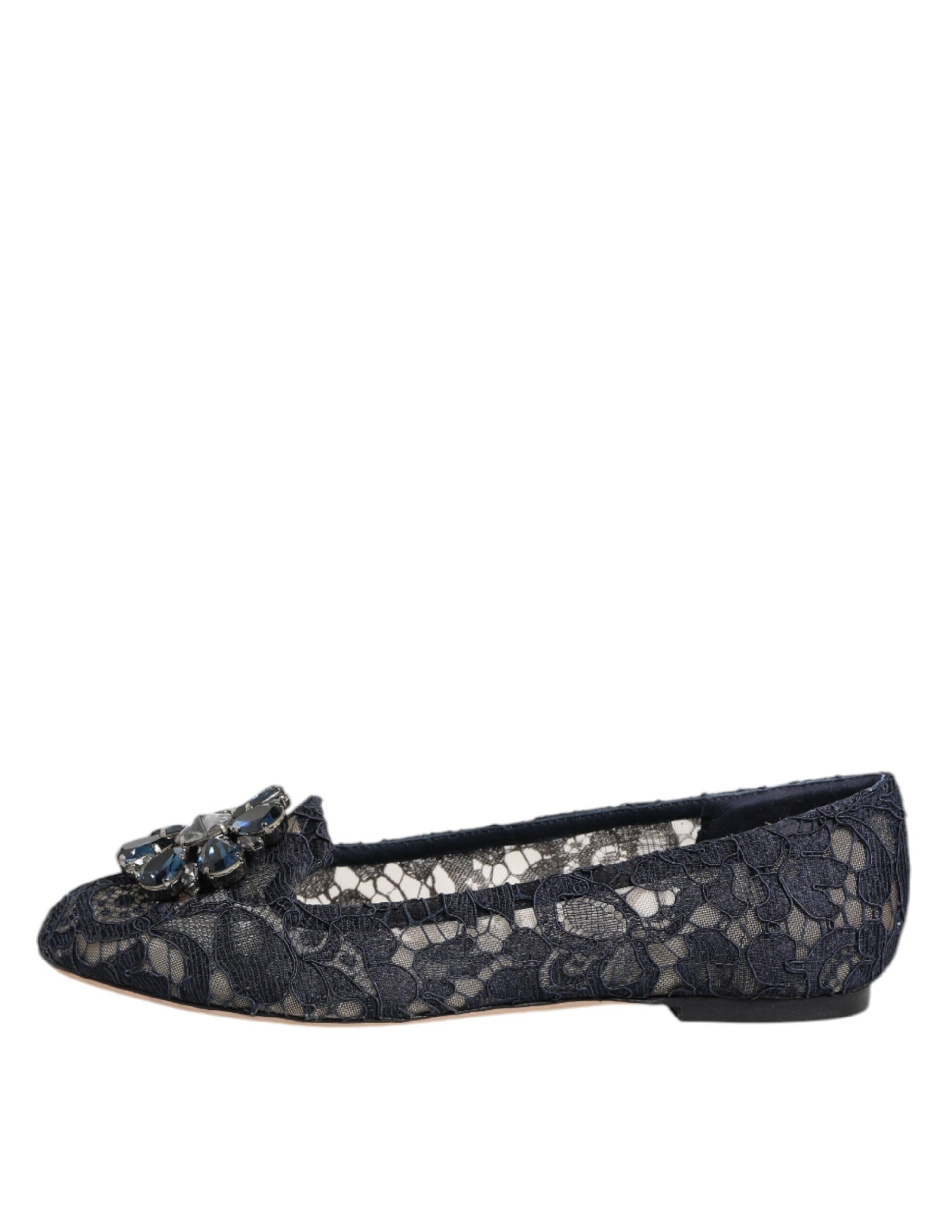 Dolce & Gabbana Blue Taormina Lace Crystals Flats Shoes - ClickThatClicks 