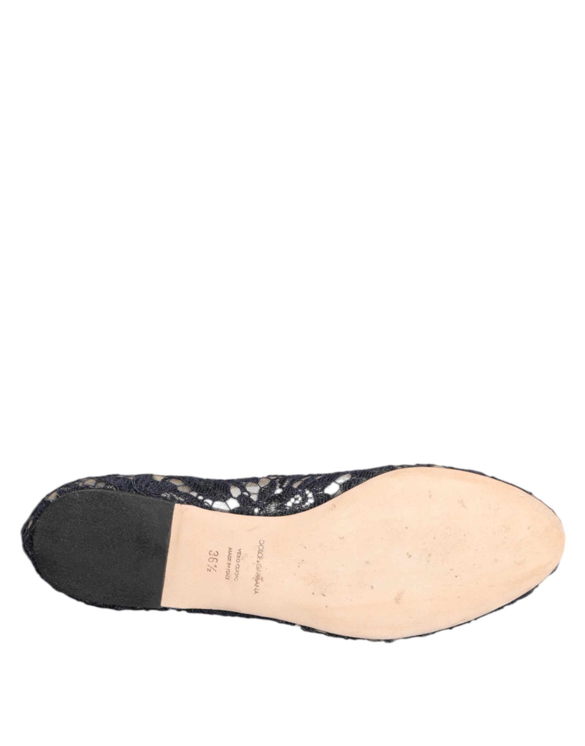 Dolce & Gabbana Blue Taormina Lace Crystals Flats Shoes - ClickThatClicks 