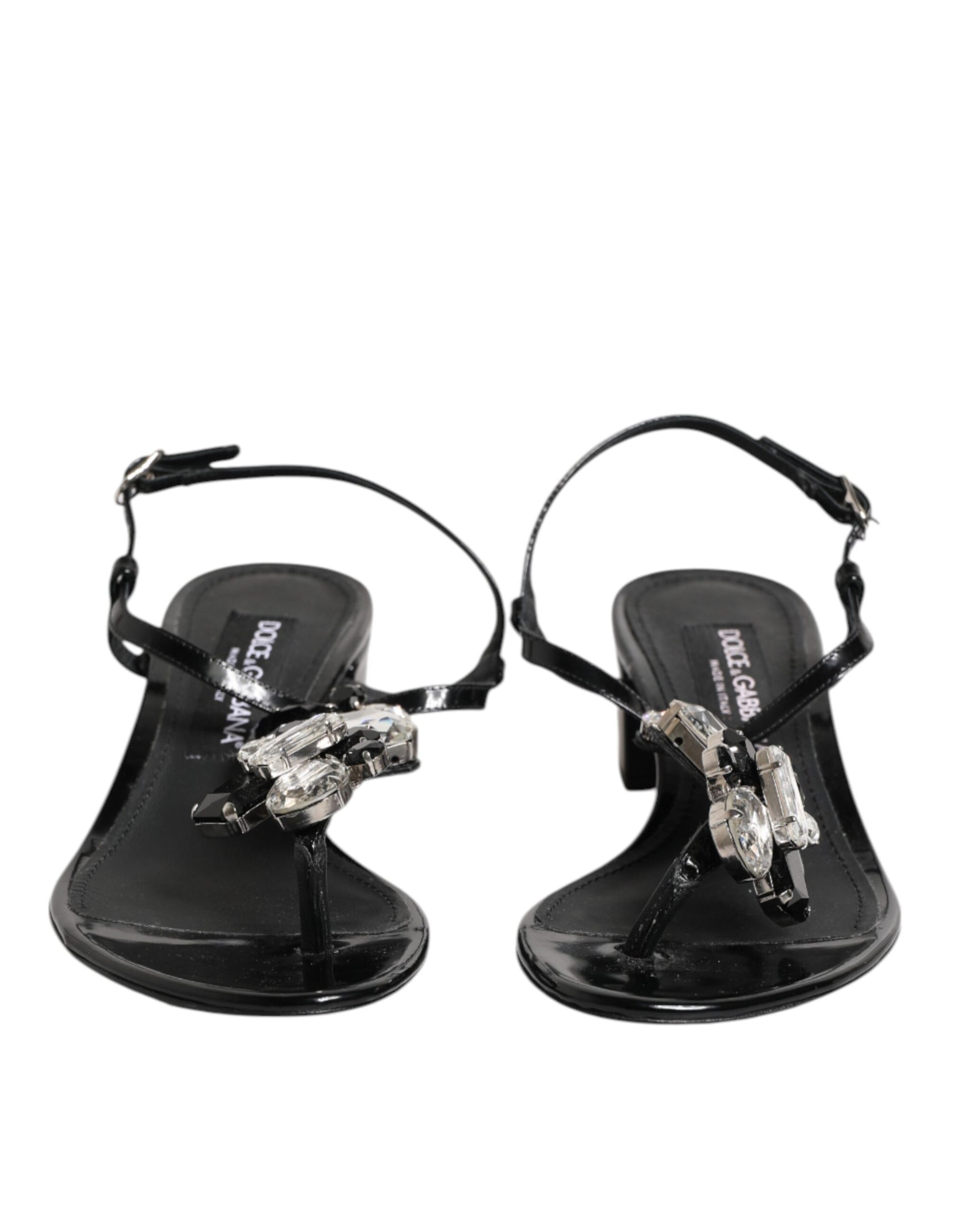 Dolce & Gabbana Black Leather Crystal Ankle Strap Sandals Shoes - ClickThatClicks 